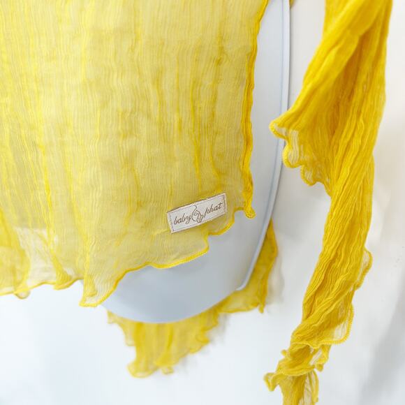 Baby Phat Womens Y2K Vintage 100% Silk Beaded Sheer Tunic Top Cover Up XL Yellow - Picture 4 of 7